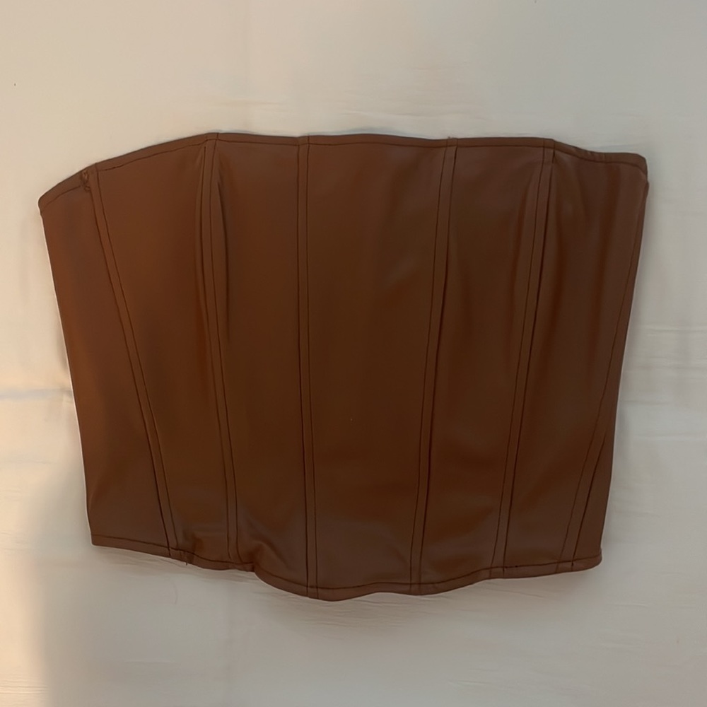 ZARA Faux Leather Brown Corset Top. Very good condition!
